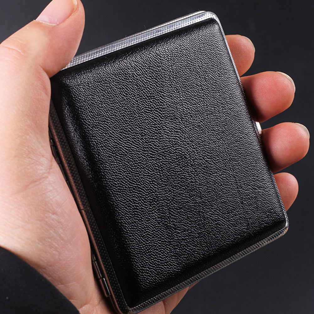 Portable PU Leather Cigarette Case Fashion Design Holds 20 Cigarettes-Black