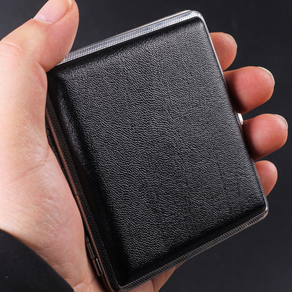 Portable PU Leather Cigarette Case Fashion Design Holds 20 Cigarettes-Black