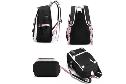 Girls Backpack Middle School Students Bookbag with USB Charge Port-White