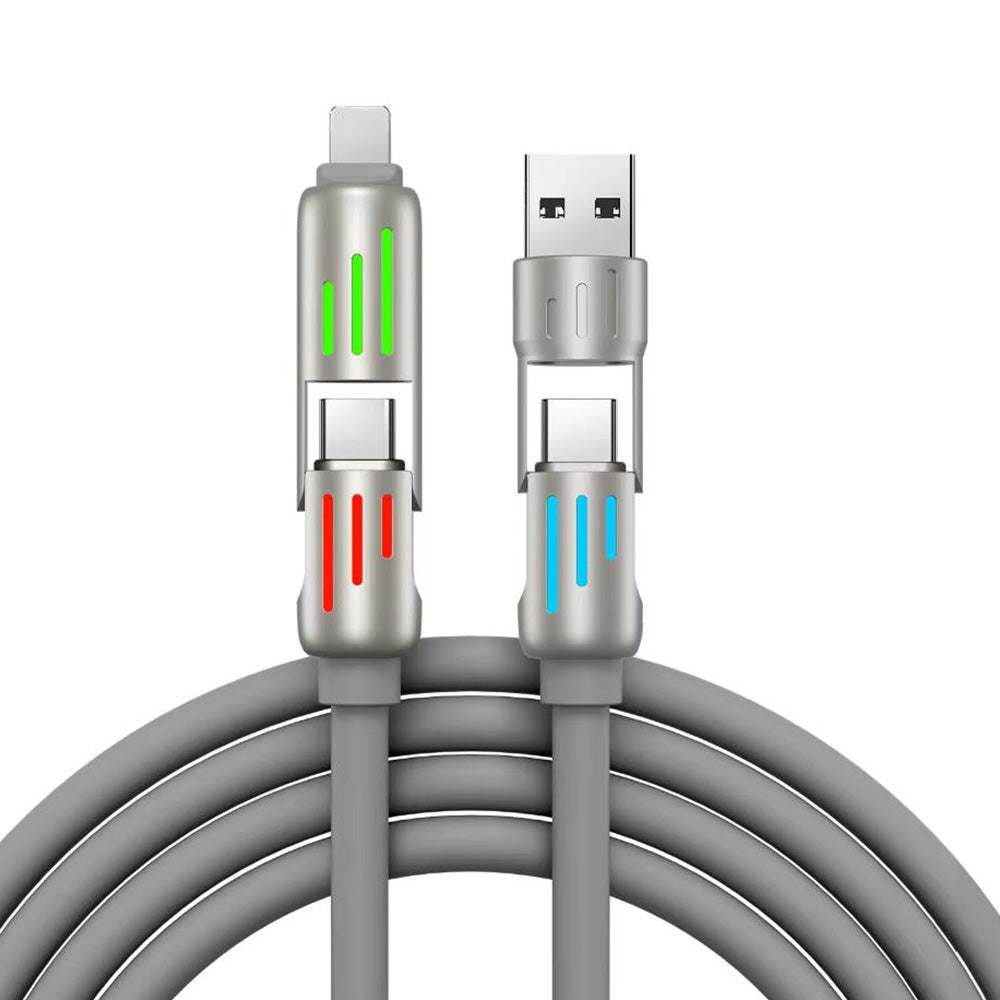 240W 4 in 1 Charging Cable For Apple Android Lightning Cable USB Type-C Gray