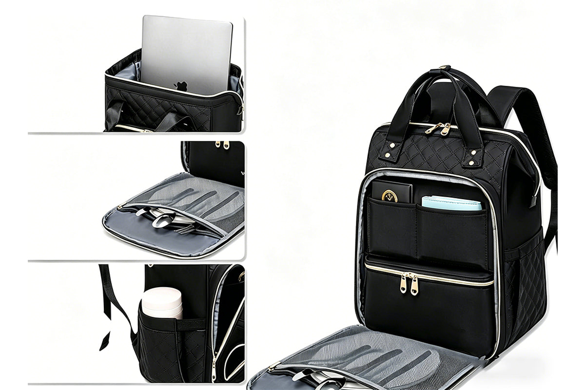 2-in-1 Laptop Lunch Backpack - Black