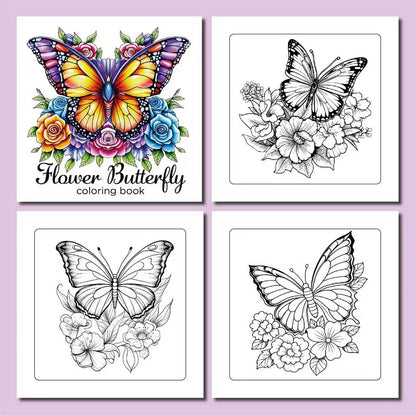 2 Adult Coloring Books with 24 Floral and 24 Butterfly Designs