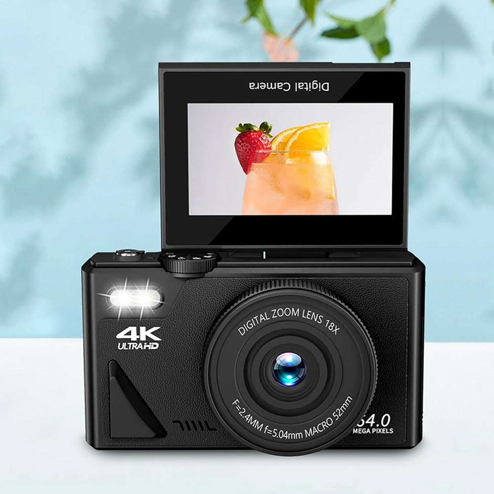 4K Digital Camera WiFi Vlogging Camera with 180 Degree Flip Screen Black