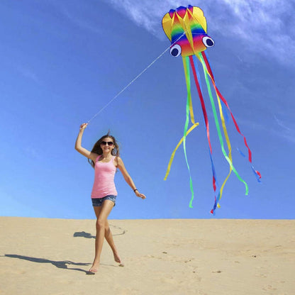 Rainbow Octopus Kite Large Kite with Flying line Easy to Fly Toy for Outdoor Beach Games