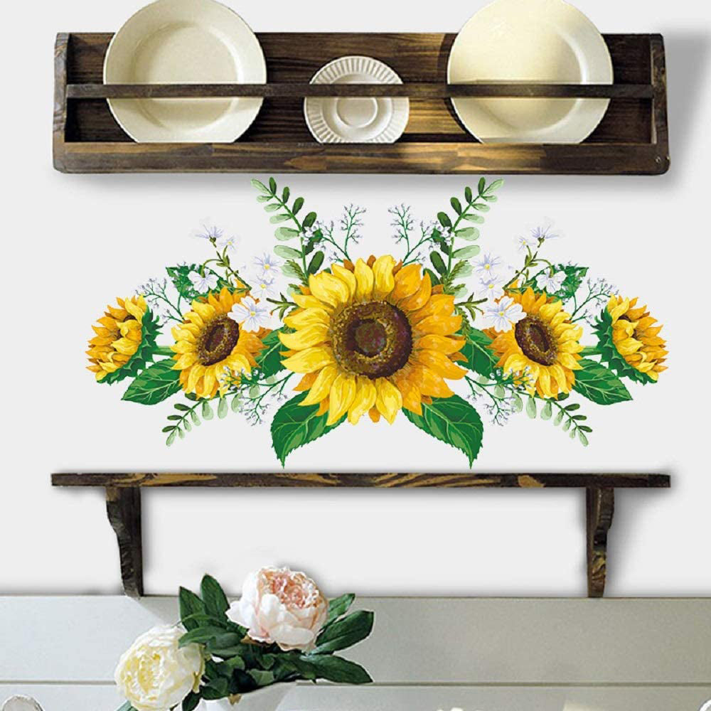 Sunflower Wall Stickers with Green Leaves Wreath Wall Decals
