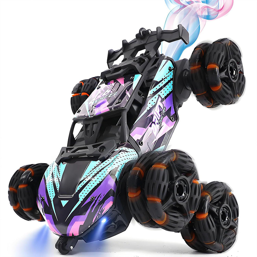 Dual Remote Control 6-Wheel Stunt Car Watch Gesture Controlled 2.4Ghz RC Spray Car Toy Purple