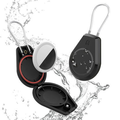 Lock Tracker Case with Steel Cable Hard Shell Protector for AirTag Keychain Luggage-Black
