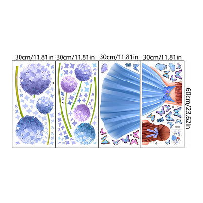 Girl Butterfly Wall Stickers Blue Flower Wall Decal