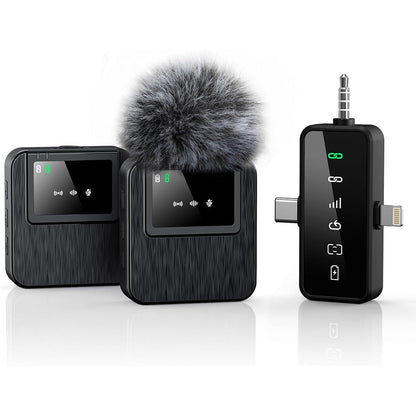 3-in-1 2.4G Wireless Lavalier Microphone Set Compatible with iPhone Android Device for Recording Live Streaming