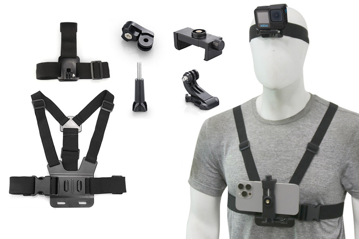 6-Piece Head Strap and Chest Harness Mount Kit for Phone Action Camera