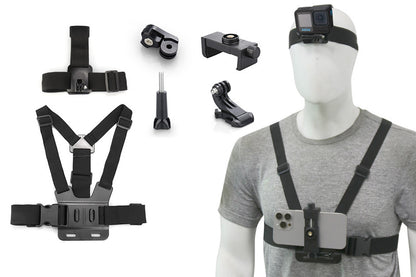6-Piece Head Strap and Chest Harness Mount Kit for Phone Action Camera