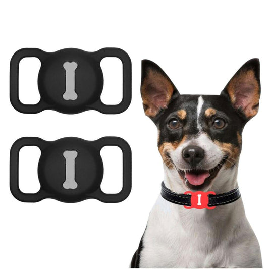 2PCS Silicone Protective Holder Portable Anti Lost Cover Compatible for AirTag and Pet Collar Black