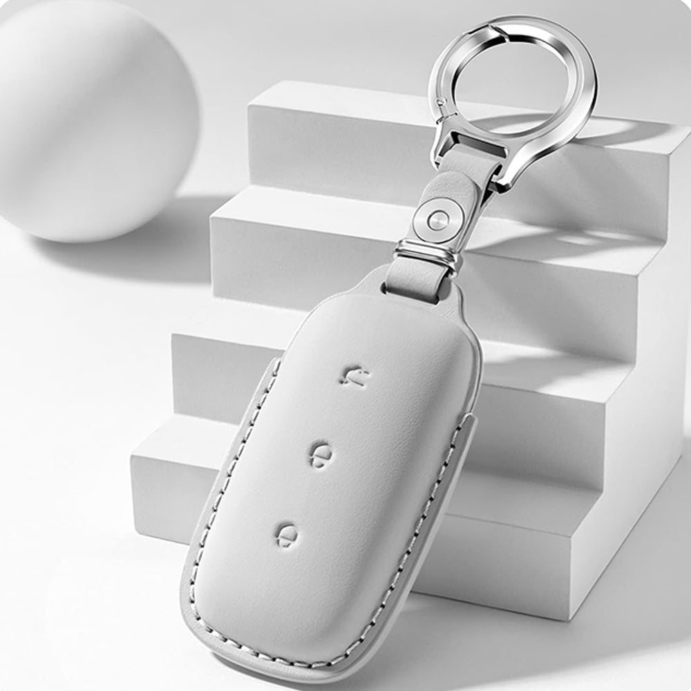 Leather Key Fob Cover Fit for Geely Galaxy E5 EX5 - Grey