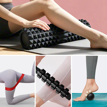 6Pcs Foam Roller Set with Massage Stick and Resistance Band-Black