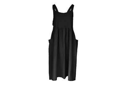 Cotton Linen Aprons Cross Back Apron with Pockets for Women with Pockets Pinafore Dress for Baking Cooking-Black