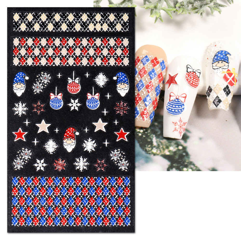 3 Sheet 5D Embossed Christmas Nail Art Sticker Set