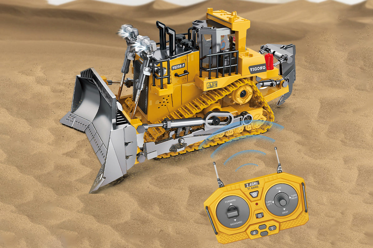 9 Channel 2.4GHz RC Bulldozer Toy Track Type Tractor Toys With Lights And Sound Construction Play Toys