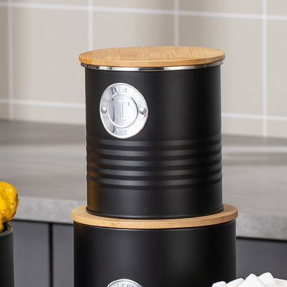 5 Piece Black Bread Bin and Airtight Kitchen Storage Canister Set