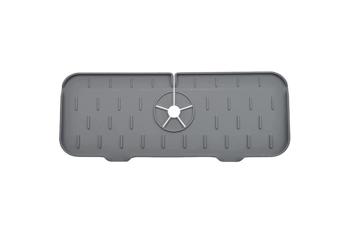 Sink Splash Guard Mat Silicone Faucet Handle Drip Catcher Tray-Gray