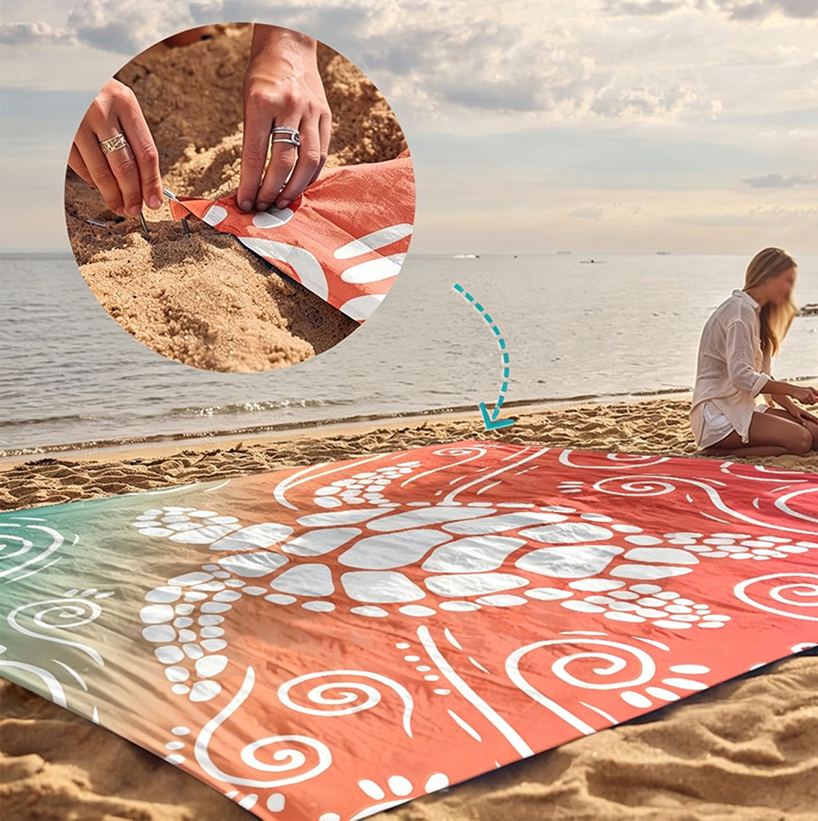 Waterproof Beach Mat Picnic Blanket with Stakes - Pink
