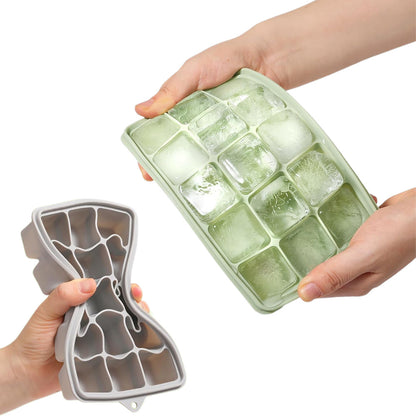 4 Piece Silicone Ice Cube Trays with 15 Cavities Lids and Stackable Design