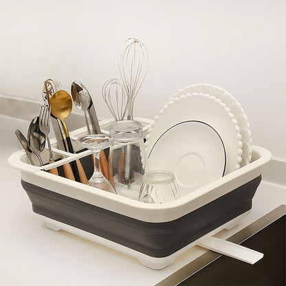 Foldable Dish Drying Rack with Utensil Holder Collapsible Kitchen Sink Organizer