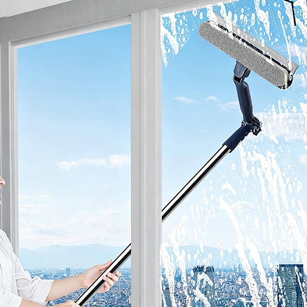 Telescopic Window Cleaner Tool with Squeegee and Scrubber-Blue