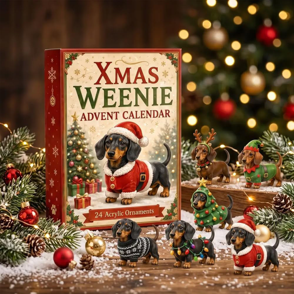 24 Days Dachshund Christmas Advent Calendar 2D Puppy Acrylic Figures
