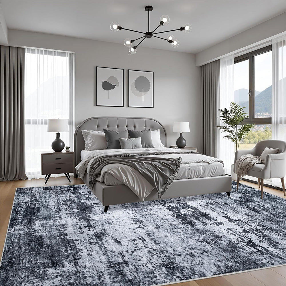 Nordic Crystal Velvet Rug Soft Non Slip for Bedroom Living Room Bedside Floor-Black