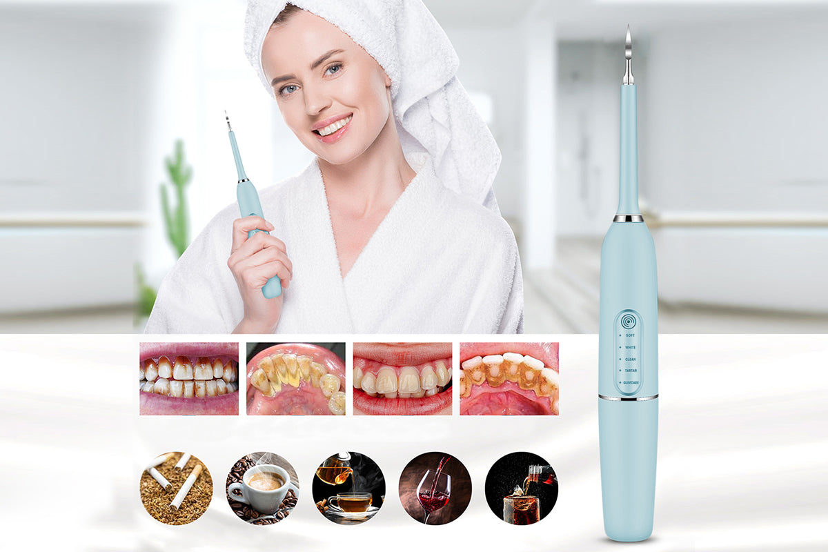 Tooth Cleaning Tool Kit Electric Dental Calculus Remover with Replaceable Clean Heads-Blue