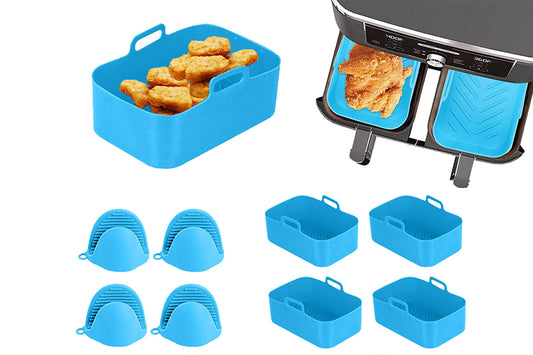 8Pcs Air Fryer Basket Reusable Silicone Pot for Home Kitchen Party Decor-Blue