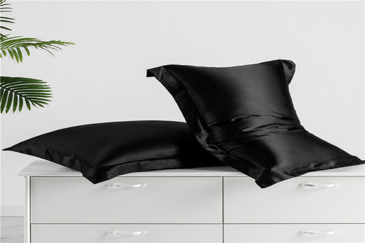 1 Pair Satin Pillowcase Standard Set for Hair and Skin-Black