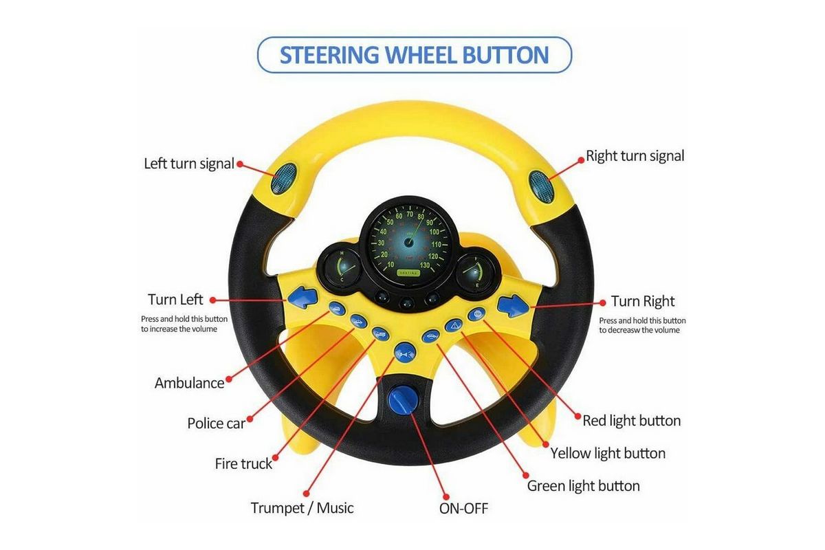 Electric Early Education Simulation Steering Wheel Toy for kid-Yellow