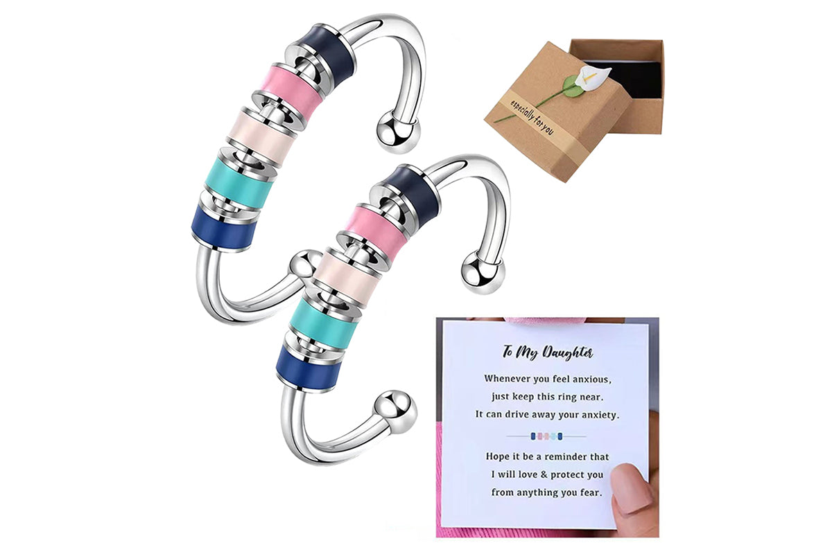 2Pcs To Daughter Anxiety Fidget Ring Meditation Ring Adjustable Opening Ring-Style 3
