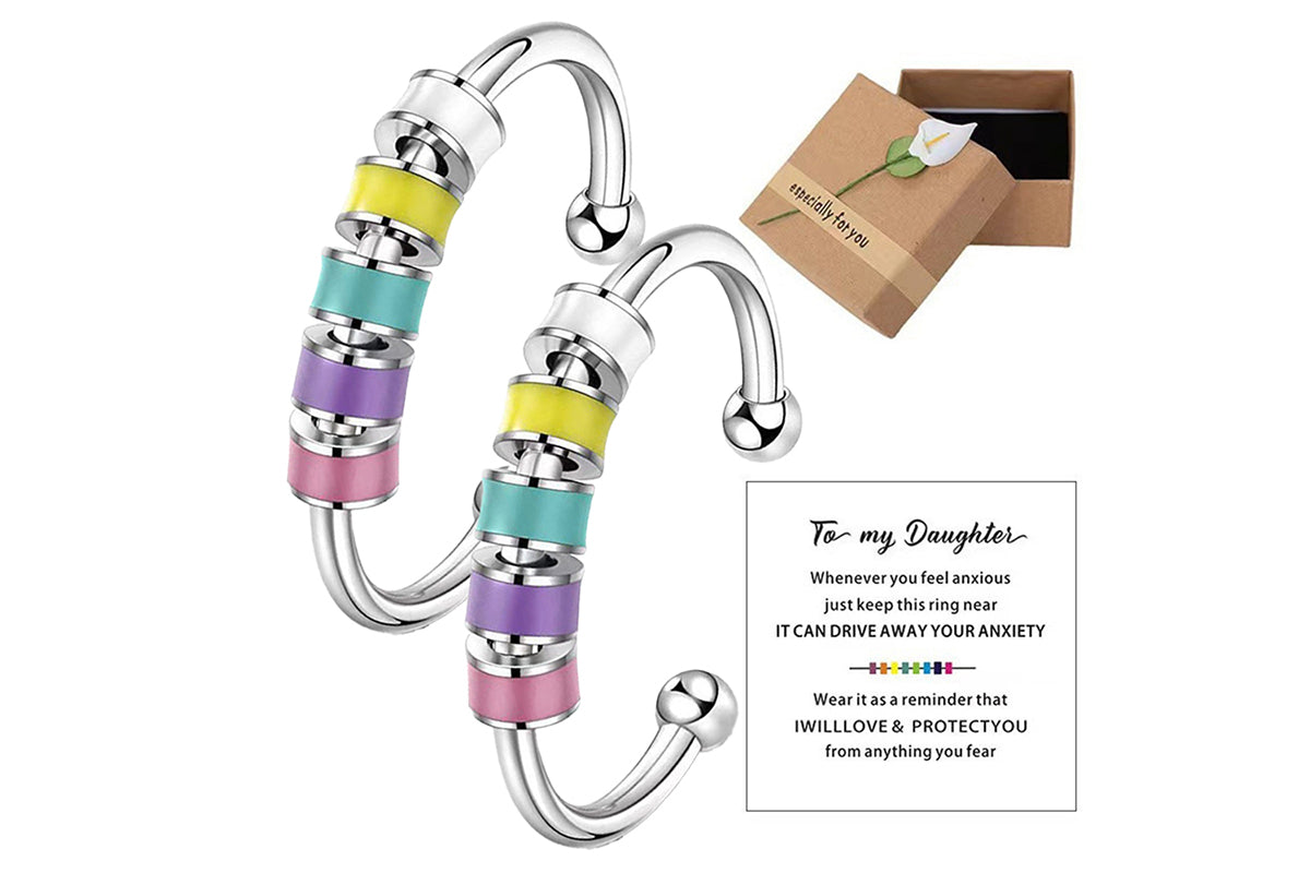 2pcs Fidget Ring for Women To Daughter Anxiety Meditation Ring Adjustable Swivel Ring-Style 2