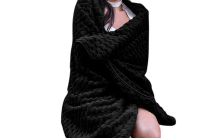 2 in 1 Jacquard Travel Pillow and Blanket Set Packable Travel Blanket for Airplane Car -Black