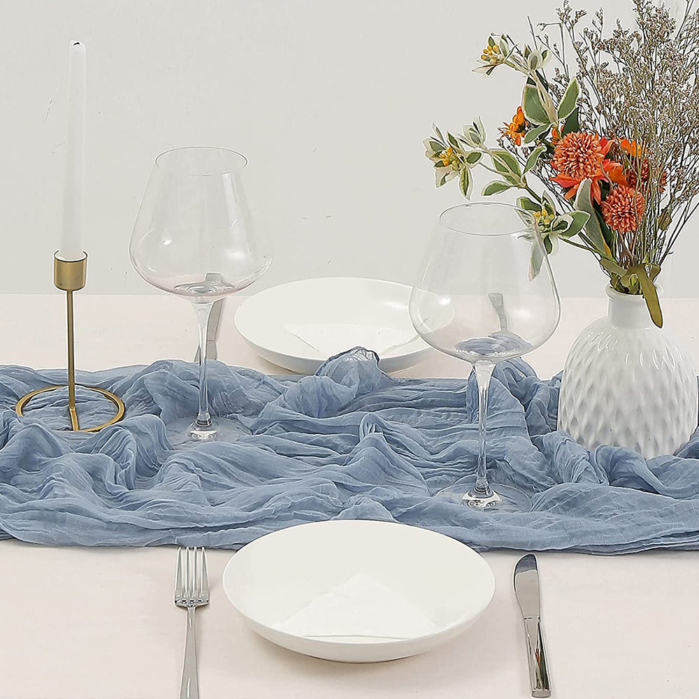 Long cloth Boho Gauze Table Runner for Wedding Bridal Baby Shower Birthday Party-Blue