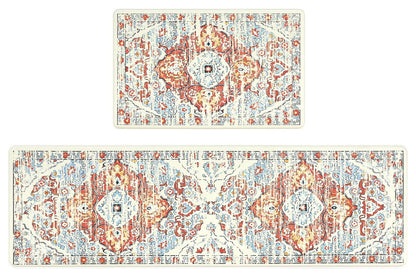 2Pcs Boho Anti-Fatigue Kitchen Mats Non-Slip Cushioned for Kitchen Sink Laundry -Blue