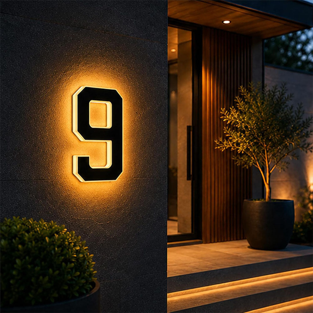 Solar Illuminated Address Sign with Light -Number 9