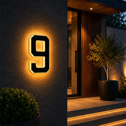 Solar Illuminated Address Sign with Light -Number 9