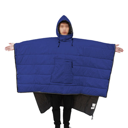 Camping Warm Cloak Cape Poncho Sleeping Bag Wearable Hooded Blanket for Hiking Fishing Outdoor Sport Dark Blue