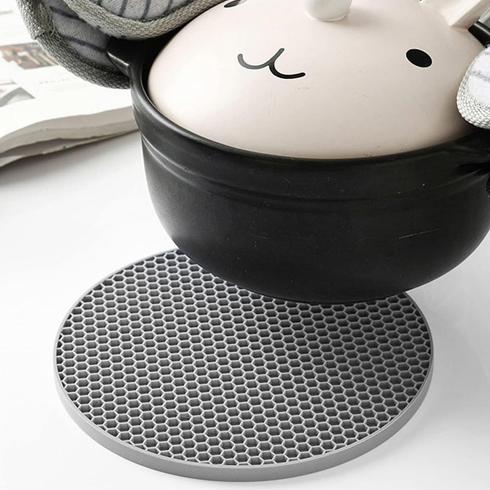 4Pcs Multipurpose Silicone Trivet Mats Heat Resistant Pot Holder Pads for Kitchen Gray