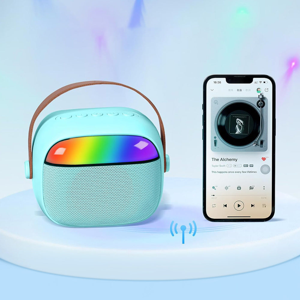 Mini Karaoke Machine with 2 Wireless Microphones Portable Bluetooth Speaker Singing Machine Blue