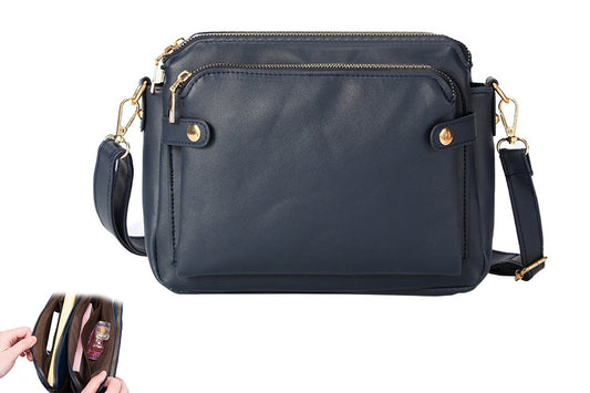 Soft Trendy Three Layer PU Leather Crossbody Purse Shoulder Bag Handbags-Blue
