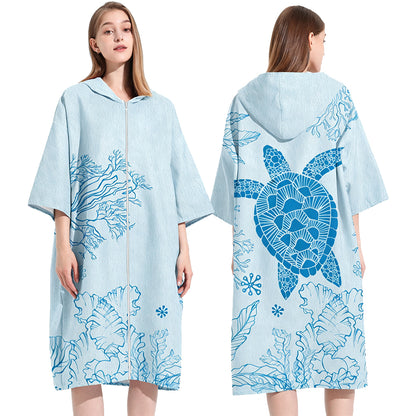 Unisex Hooded Towel Poncho Swim Parka for Adults - Coral Turtle
