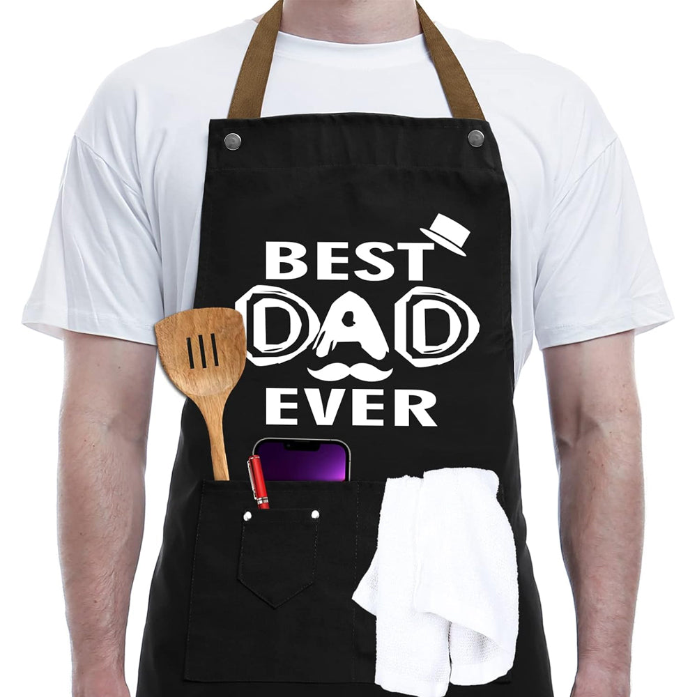 3 Pockets Cooking Apron Kitchen Letters Printed Adjustable Apron Style 1