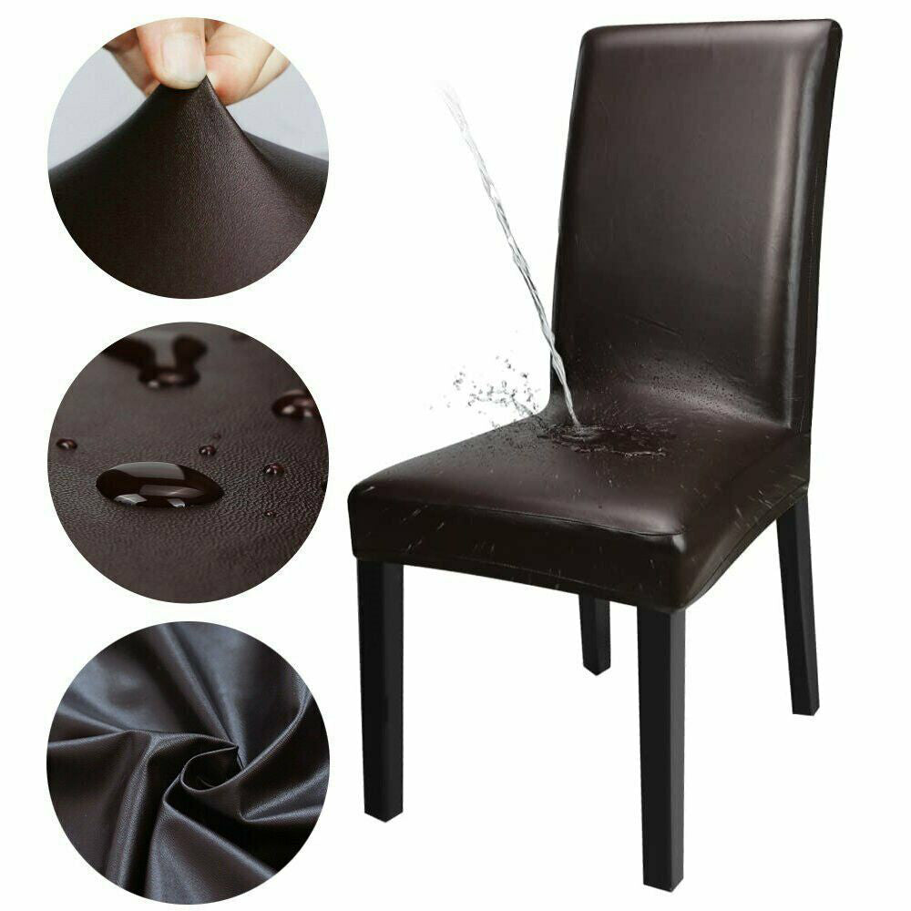 Chair Covers PU Leather Water Resistance Anti-dirty Seat Protector for Kitchen Wedding Party-Brown