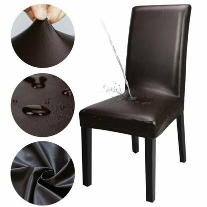 Chair Covers PU Leather Water Resistance Anti-dirty Seat Protector for Kitchen Wedding Party-Brown