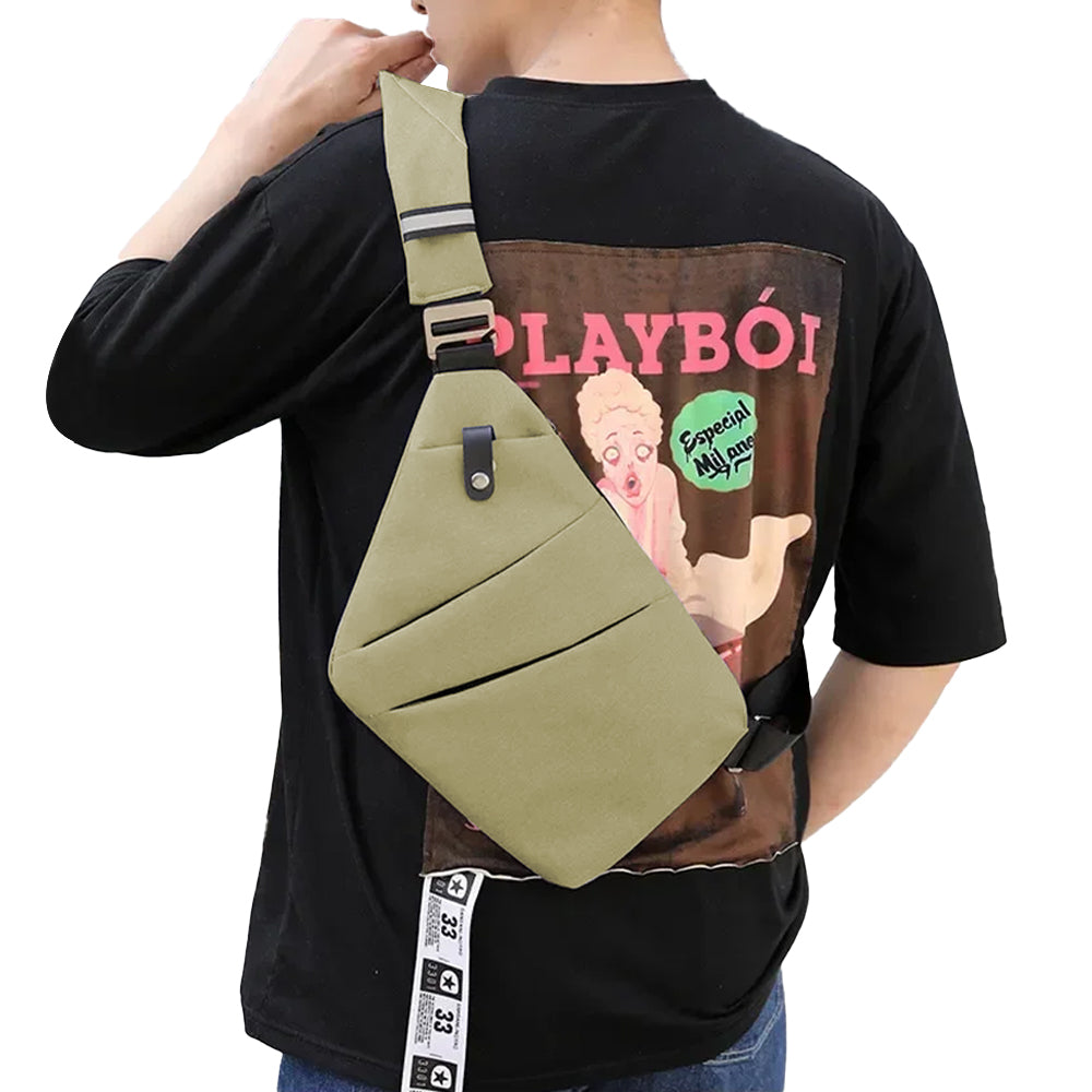 Men Anti-Theft Chest Pack Right Shoulder Sling Bag Travel Sports Crossbody Bag Khaki