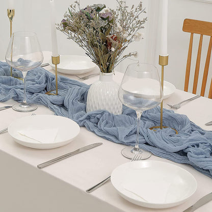 Long cloth Boho Gauze Table Runner for Wedding Bridal Baby Shower Birthday Party-Blue